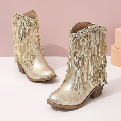 New European and American Fashion Children's Western Cowboy Boots Cross-Border Autumn and Winter Fringed Children's Boots - CB083