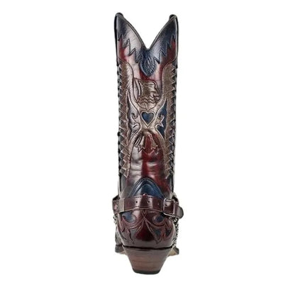 Pointed Toe Embroidered Mid-Calf Boots Snake Print Western Cowboy Men Botines Color-Blocked Slip-On Chelsea Cool Botas Femininas - CB014