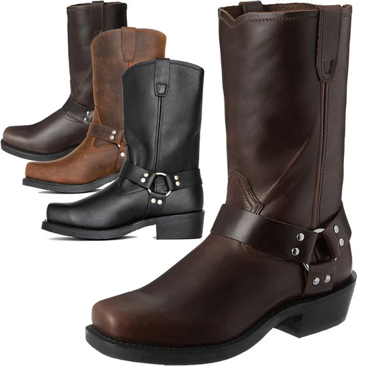Retro Cowboy Boots Men Mid Calf Western Boots Men Pu Leather Boots Man Slip On Shoes Winter Knight Boots Booties Plus Size 39-48 - CB022