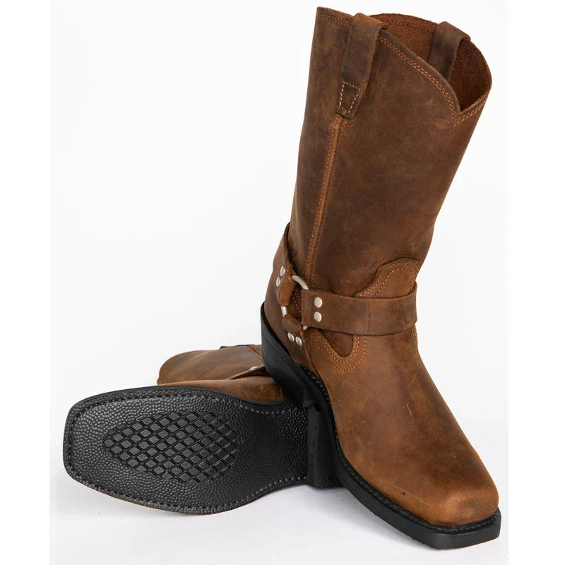 Retro Cowboy Boots Men Mid Calf Western Boots Men Pu Leather Boots Man Slip On Shoes Winter Knight Boots Booties Plus Size 39-48 - CB022