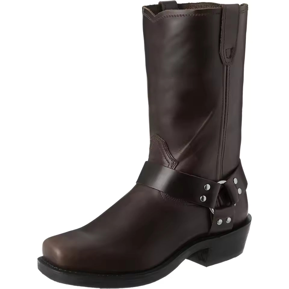 Retro Cowboy Boots Men Mid Calf Western Boots Men Pu Leather Boots Man Slip On Shoes Winter Knight Boots Booties Plus Size 39-48 - CB022