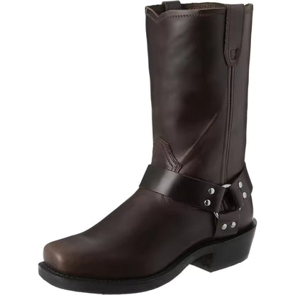 Retro Cowboy Boots Men Mid Calf Western Boots Men Pu Leather Boots Man Slip On Shoes Winter Knight Boots Booties Plus Size 39-48 - CB022