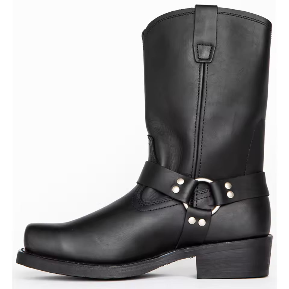 Retro Cowboy Boots Men Mid Calf Western Boots Men Pu Leather Boots Man Slip On Shoes Winter Knight Boots Booties Plus Size 39-48 - CB022