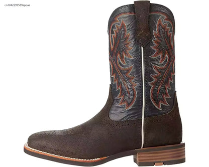 Retro Mid-tube Western Cowboy Black and Brown Boots Role-playing Accessories Handmade Leather Shoes Cyberpunk Unisex Riding Boot - CB016