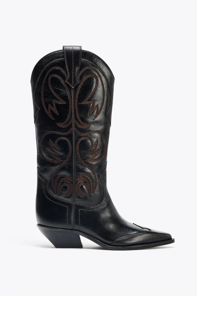 Retro Sle Embroidered Western Cowboy Boots High Tube arp Point Thi Heel Women's Boots Student Suitable All Season - CB052
