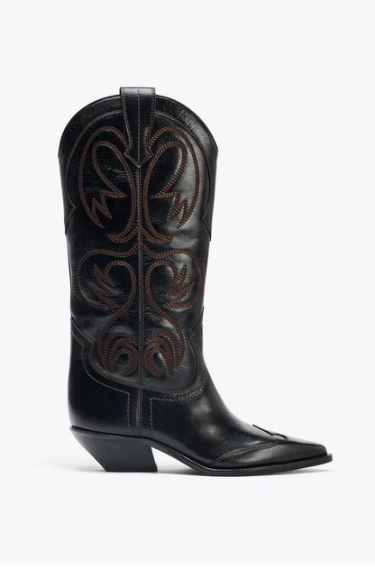 Retro Sle Embroidered Western Cowboy Boots High Tube arp Point Thi Heel Women's Boots Student Suitable All Season - CB052