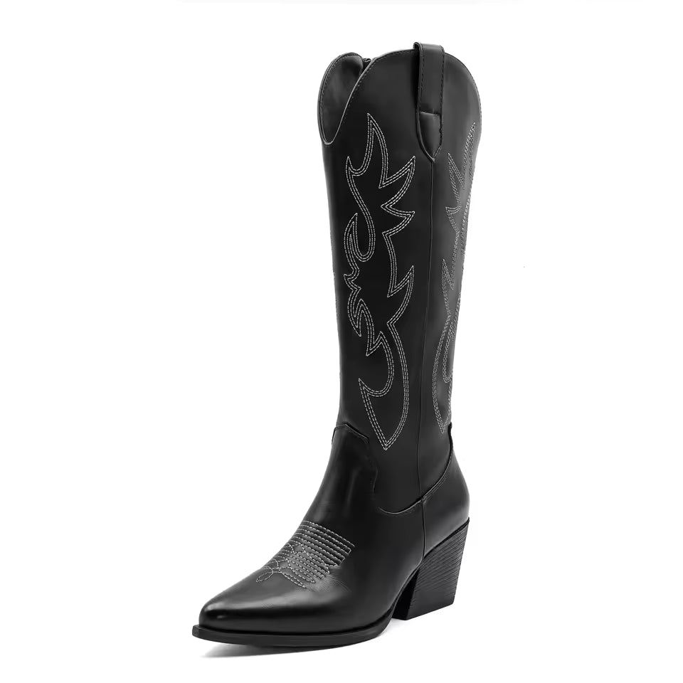 Shoes for Women New Embroidered Western Cowboy Boots Women Autumn Pointed Toe Thick Heel High Knee Boots - CB068