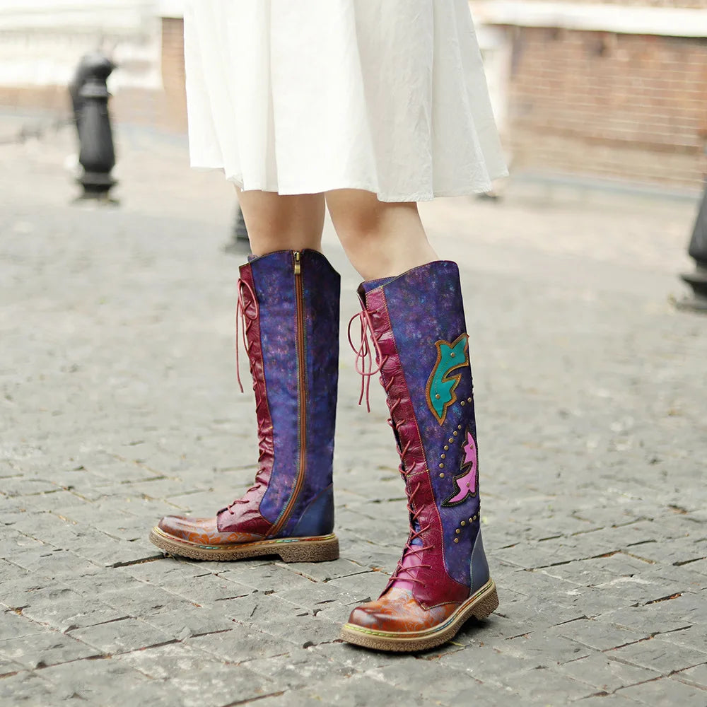 Socofy Raffan Winter Snow Long Ladies Designer Genuine Leather Boots Shoes for Women's High Comfortable Elegant Cowboy Boots - CB065