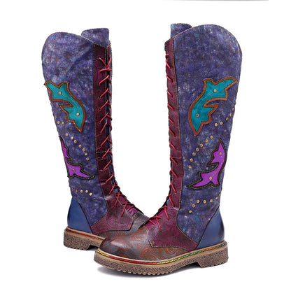 Socofy Raffan Winter Snow Long Ladies Designer Genuine Leather Boots Shoes for Women's High Comfortable Elegant Cowboy Boots - CB065
