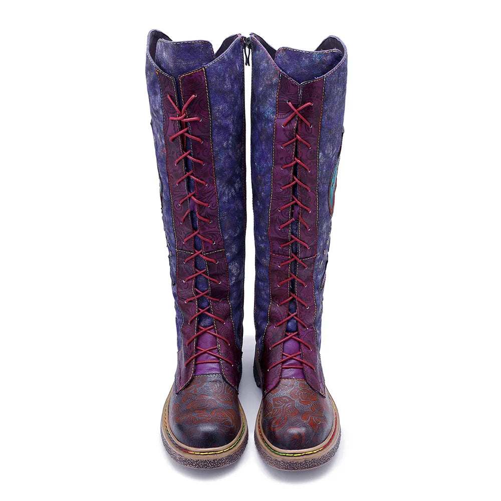 Socofy Raffan Winter Snow Long Ladies Designer Genuine Leather Boots Shoes for Women's High Comfortable Elegant Cowboy Boots - CB065