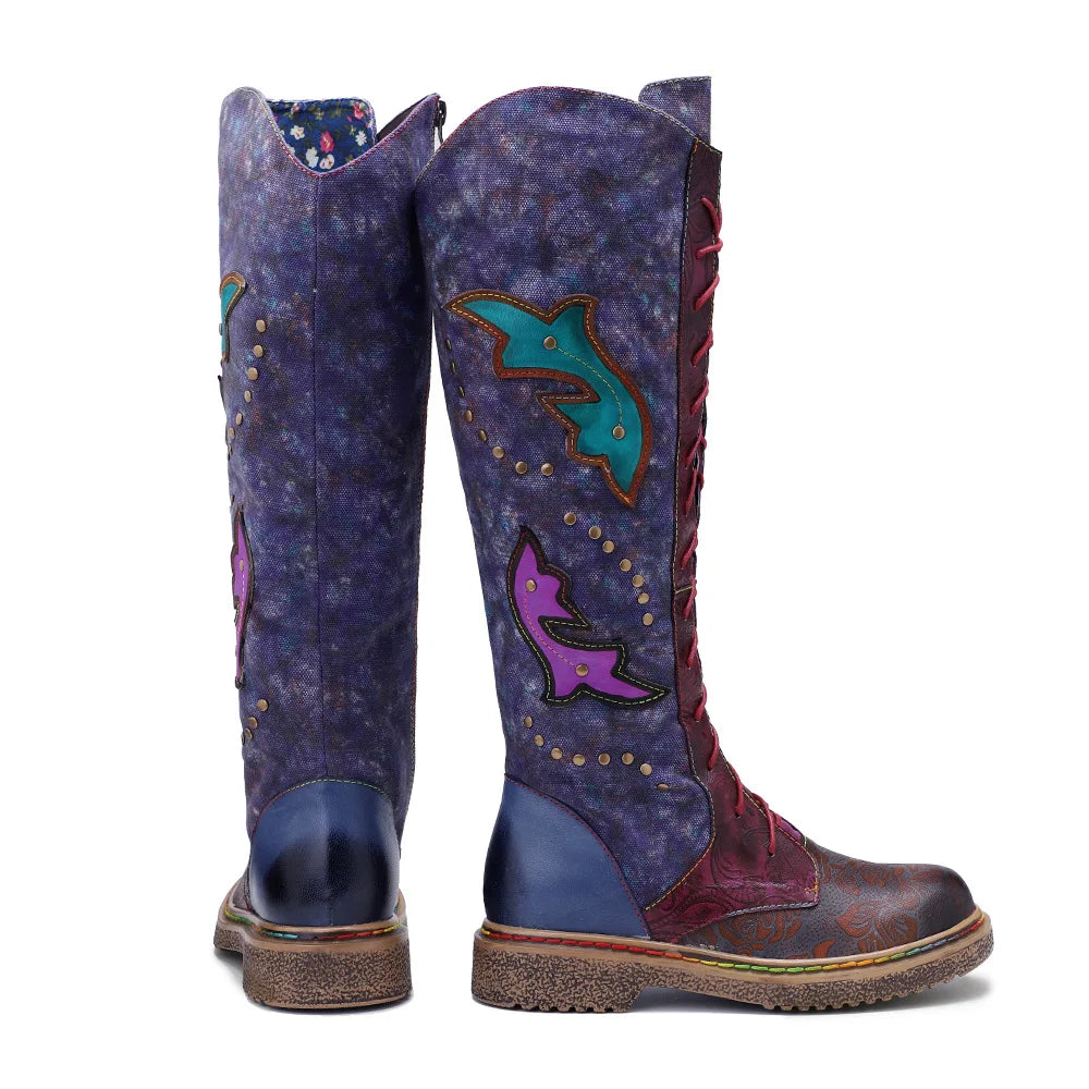 Socofy Raffan Winter Snow Long Ladies Designer Genuine Leather Boots Shoes for Women's High Comfortable Elegant Cowboy Boots - CB065