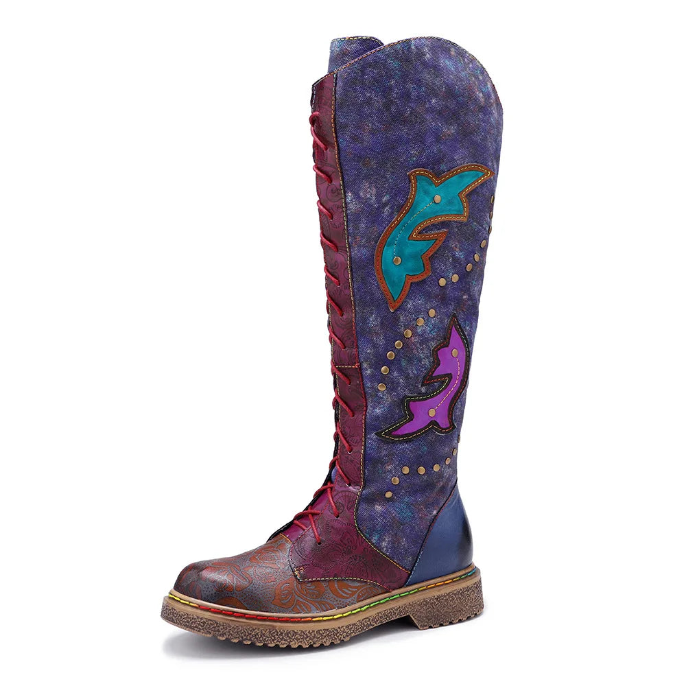 Socofy Raffan Winter Snow Long Ladies Designer Genuine Leather Boots Shoes for Women's High Comfortable Elegant Cowboy Boots - CB065