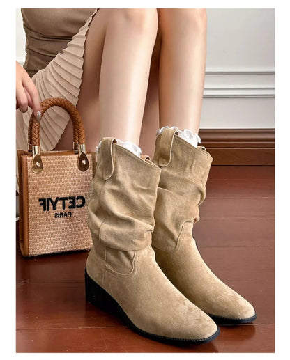 Western Cowboy Boots Women's Retro Versatile Cosplay Mid-tube Boots High-heeled Sleeves Casual Pile Boots Halloween Party 2025 - CB025