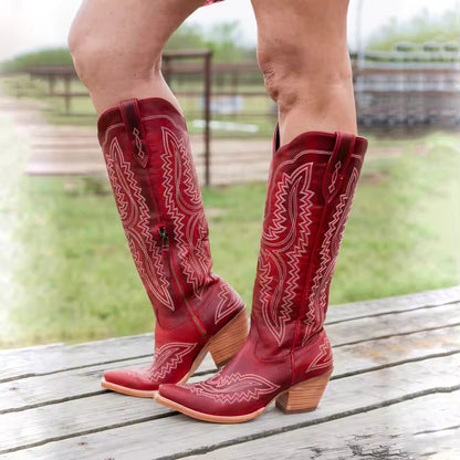 Western Sle Pointed Toe High Heel Booties Large Size Cowboy Boots for Women Faionable High Tubc Rubber Outsole Summer Boots - CB039
