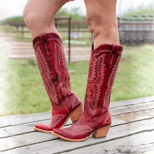 Western Sle Pointed Toe High Heel Booties Large Size Cowboy Boots for Women Faionable High Tubc Rubber Outsole Summer Boots - CB039