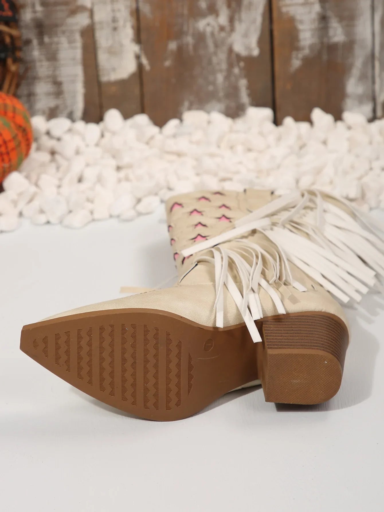Women's Mid-Calf Star Embroidered Boots High Heel Western Style Autumn New Tassel Western Boots for Women Rubber Botas Feminino - CB042