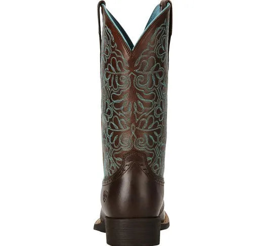 Women's Round Toe Winter Flower Side Zipper Thick Heel Korean Version Brown Totem Mid-tube Fashion PU Boots Cosplay Knight Boots - CB015