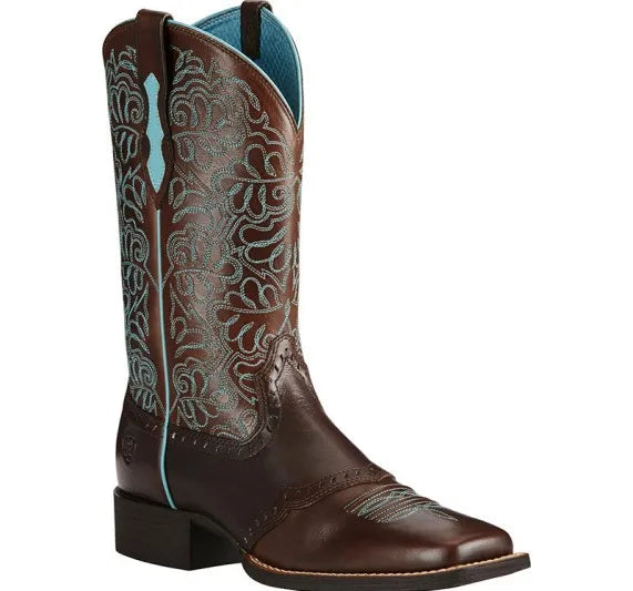 Women's Round Toe Winter Flower Side Zipper Thick Heel Korean Version Brown Totem Mid-tube Fashion PU Boots Cosplay Knight Boots - CB015